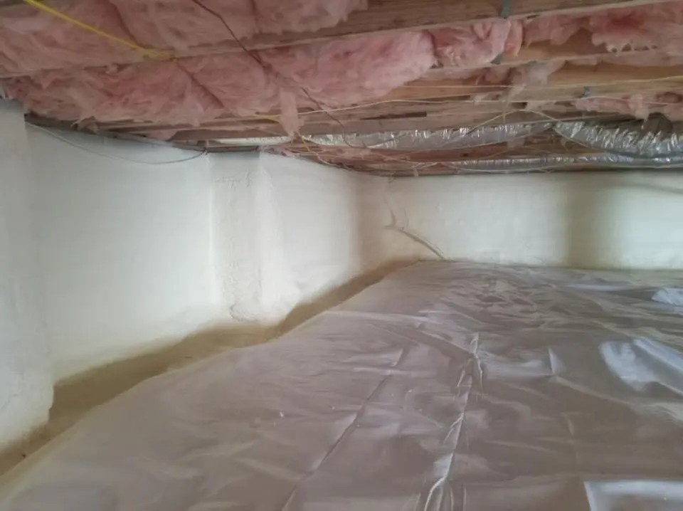 Crawl space encapsulation with closed-cell spray foam for Roof Waterproofing in Hopkinton
